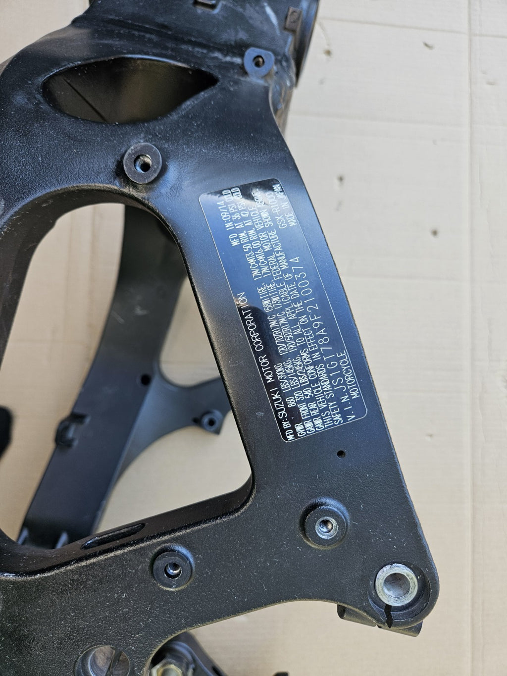 09-16 Suzuki GSXR 1000 Main Frame Chassis BOS