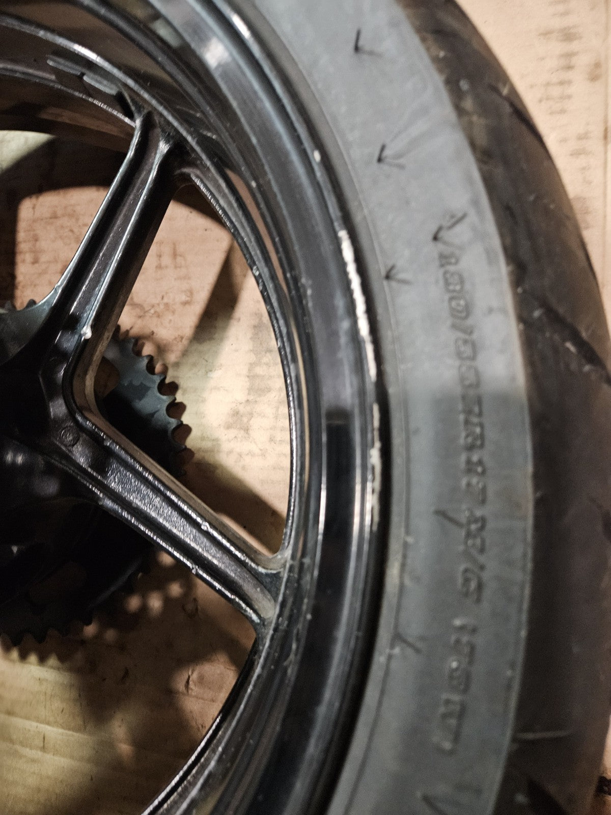 2013-2018 Kawasaki ZX6R 636 OEM Rear Wheel Rim Tire ZR17 Black Dented