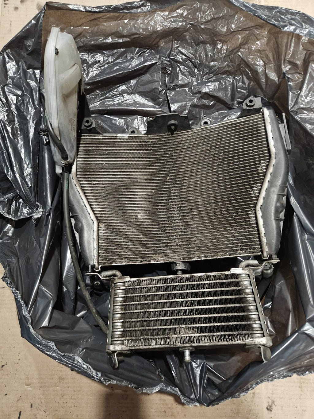 2010-2014 BMW S1000RR OEM Radiator Cooling Assembly w/ Oil Cooler Fan Reservoir