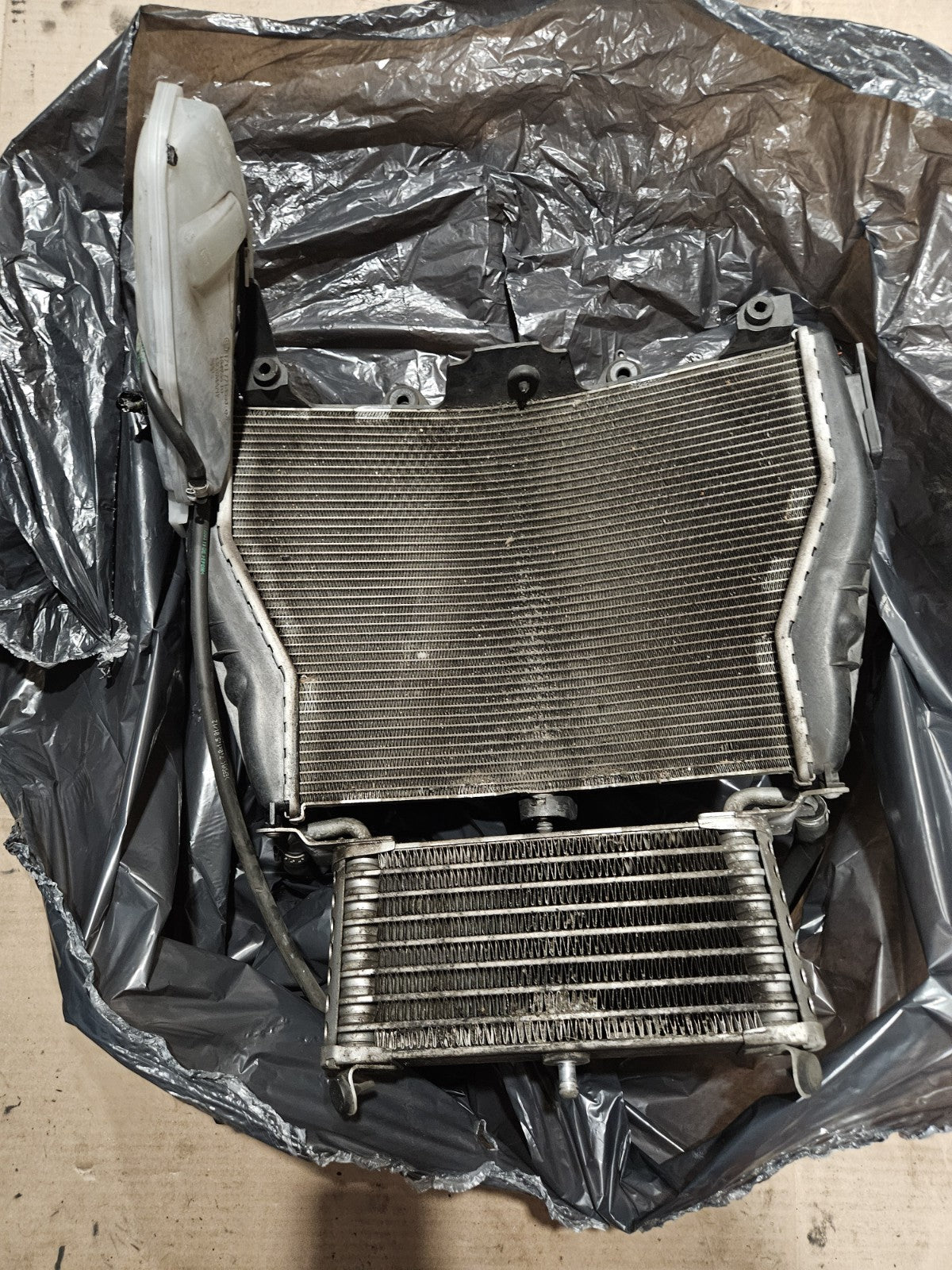2010-2014 BMW S1000RR OEM Radiator Cooling Assembly w/ Oil Cooler Fan Reservoir