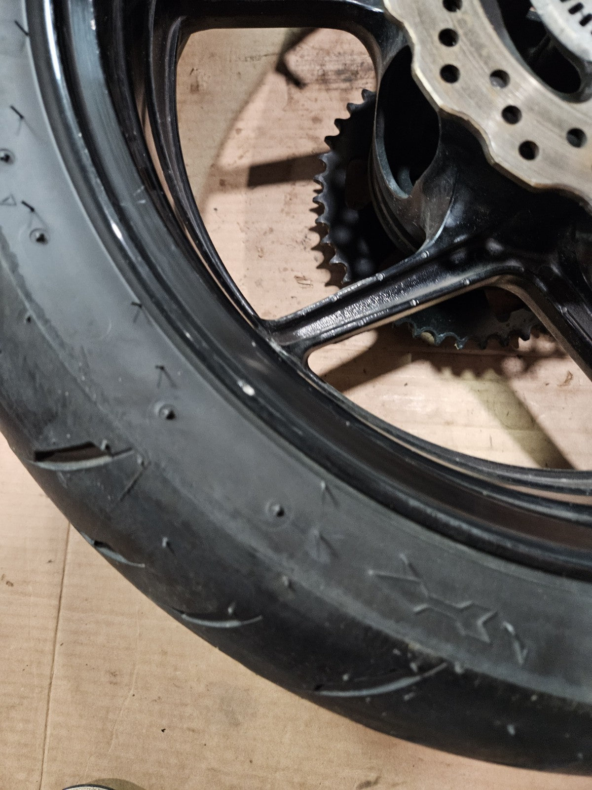 2013-2018 Kawasaki ZX6R 636 OEM Rear Wheel Rim Tire ZR17 Black Dented