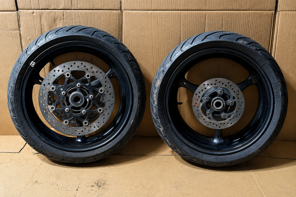 06-07 SUZUKI GSXR 600 750 WHEELS FRONT REAR RIM ROTORS SPROCKET HUB BLACK0