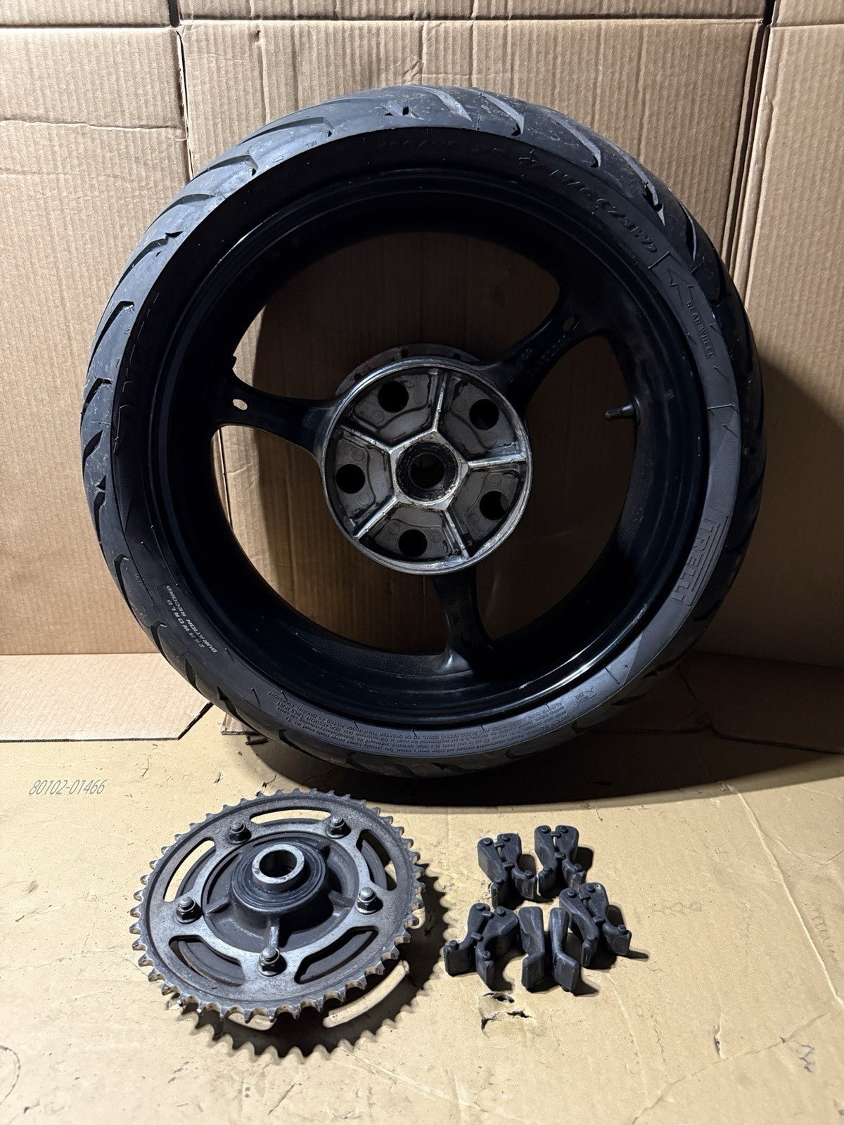 06-07 SUZUKI GSXR 600 750 WHEELS FRONT REAR RIM ROTORS SPROCKET HUB BLACK16